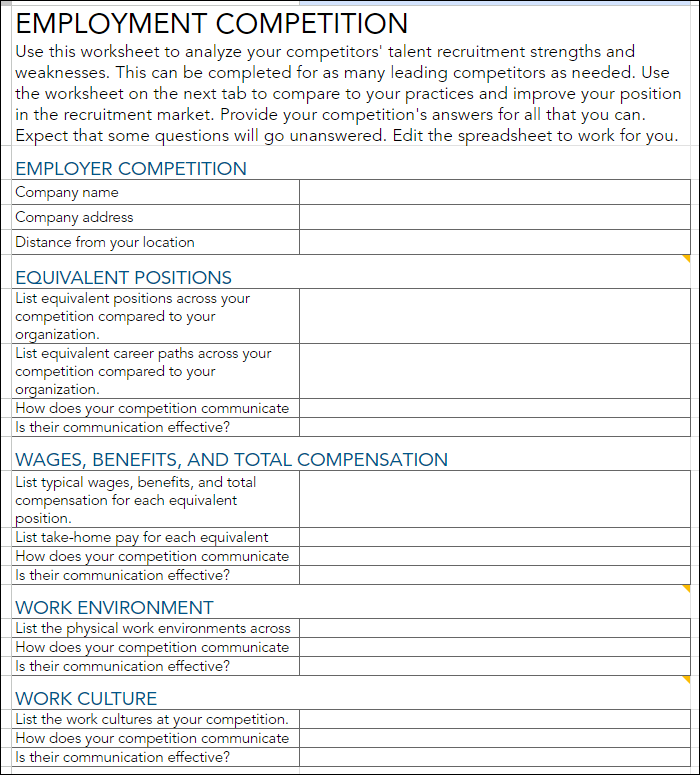 Employment Competition Worksheet